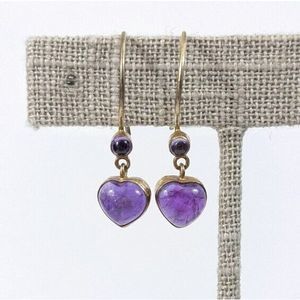 Heart Shaped Amethyst Purple Gemstone Earrings - elegant vintage artisan